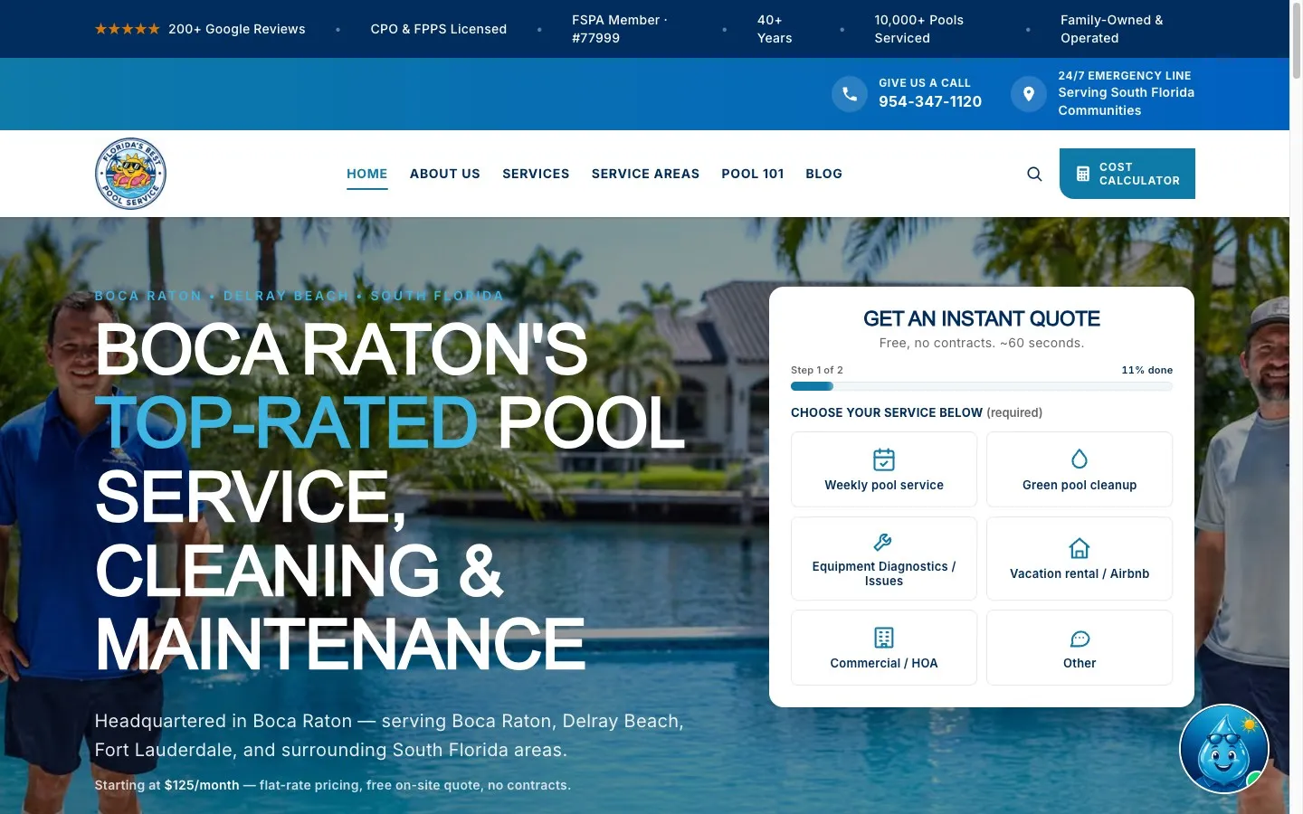 A website Goliath built and ranks — Florida's Best Pools homepage